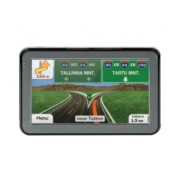 Navegador GPS Diniwid N5 5", vista frontal con navegación en pantalla