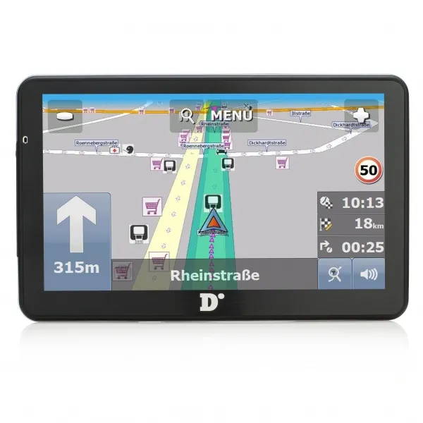 GPS-навигатор Diniwid N7 7", вид спереди с навигацией на экране